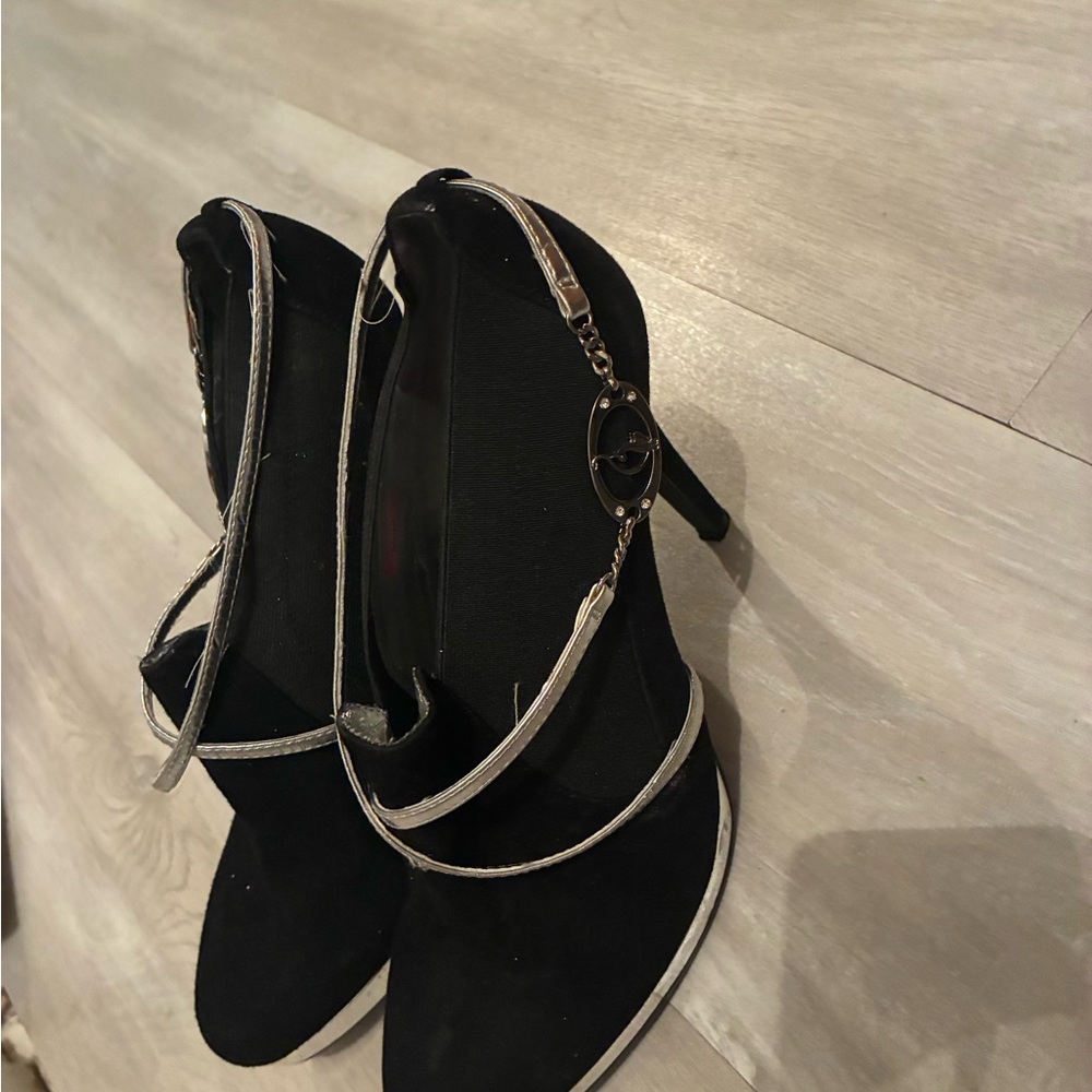 Baby Phat Black Ankle Booties with Silver Accents